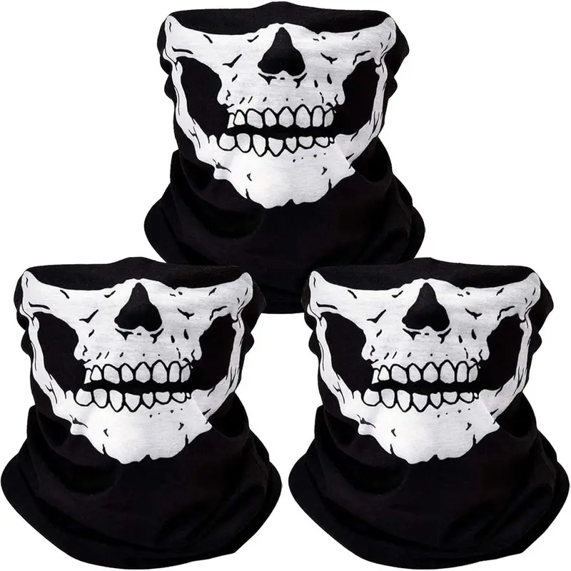 Skull Mask Halloween Gift,3Pcs Breathable Face Masks Skull Mask Seamless Balaclava Mask Headwear Scarf