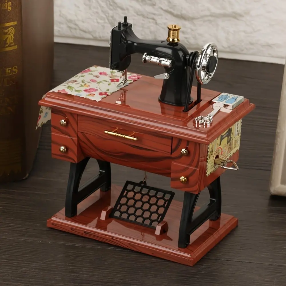Vintage Clock Sewing Clockwork Music Box Mini Musical Decorative Ornament Meaningful Birthday & Mother's Day Gift