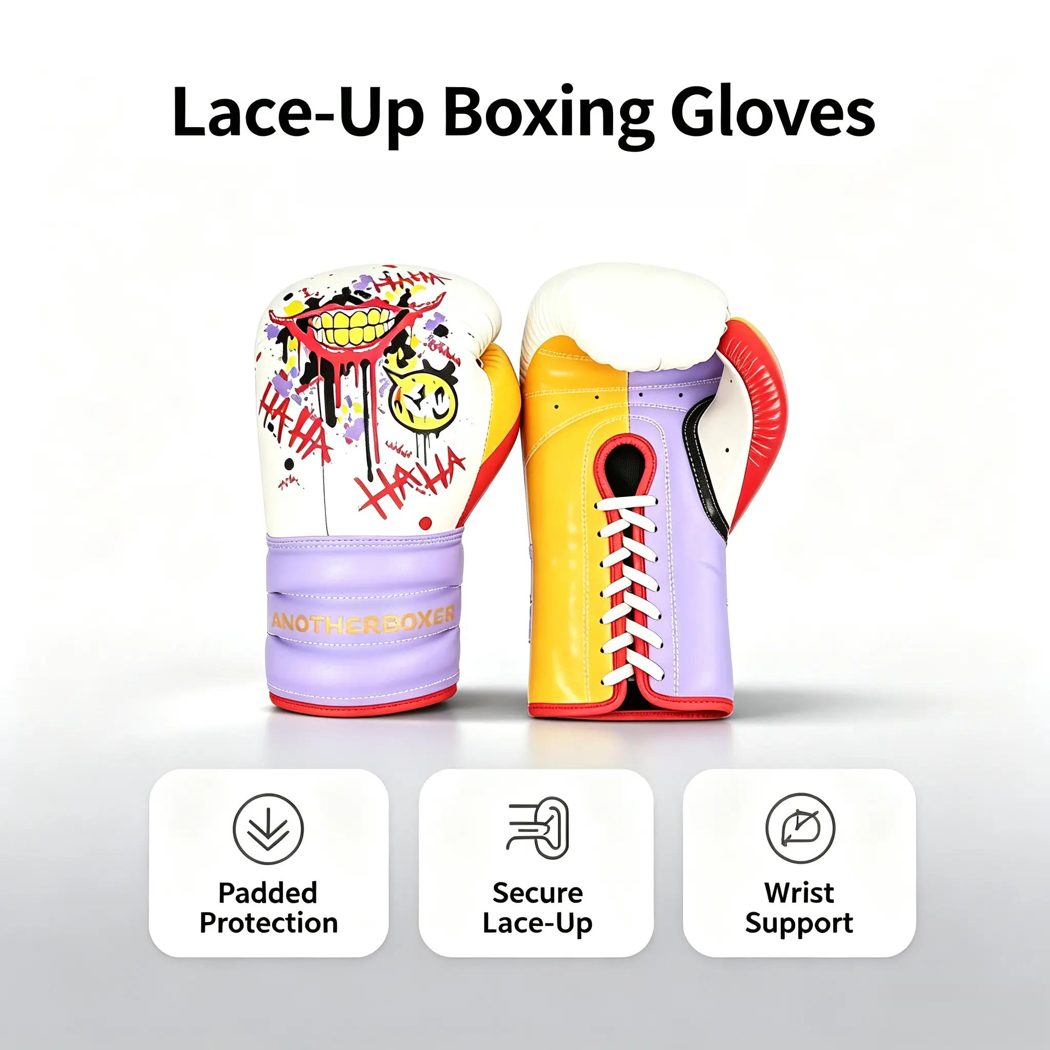 Professional Adult Leather Lace-Up Boxing Gloves, Durable Punching Bag Training Gear for Muay Thai Free Combat
