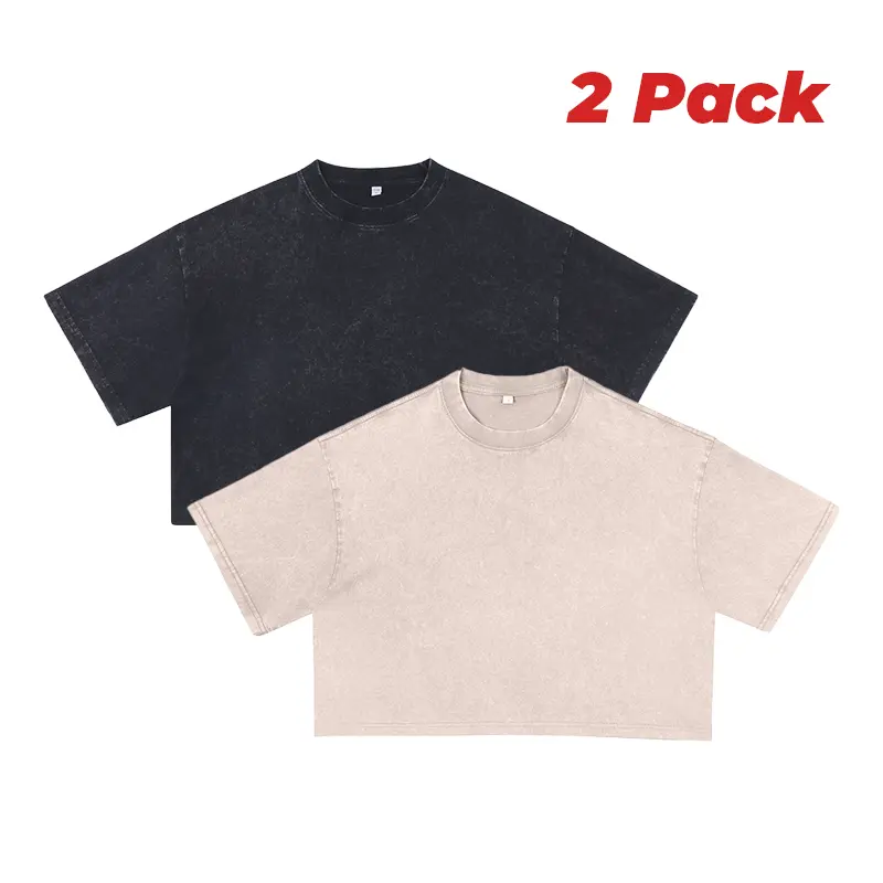 Women's Vintage Washed Heavyweight Cotton Cropped T Shirt, Oversized Drop Shoulder Boxy Crop Tee, Casual Loose Streetwear Short Length Basic Top