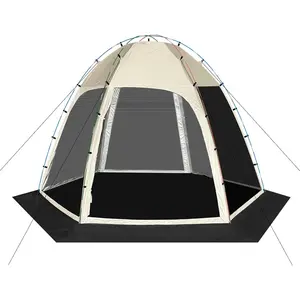 11.8'x11.8' Large Screen Gazebo Tent with Removable Floor & Mosquito Netting, Sunproof Outdoor Canopy for Backyard Party and Outdoor Activities, Khaki