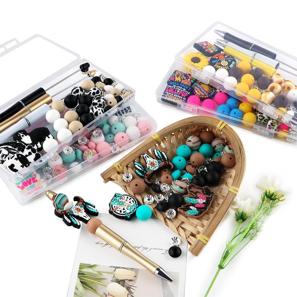 Animal Silicone Focal Beads Set, 54pieces/Box Printed Round and Lentil Beads, DIY Jewelry and Pen-Making Kit