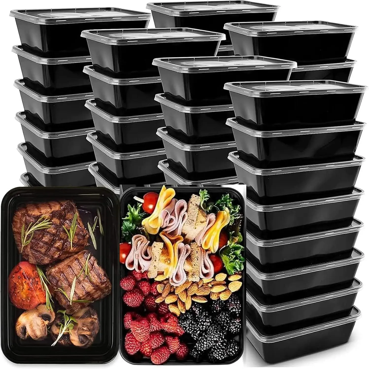 50-Pack Rectangular Bento Boxes with Lids, Leakproof Meal Prep Containers for Healthy On-The-Go Meals, Reusable Plastic Food Storage, Stackable Design for Space Saving