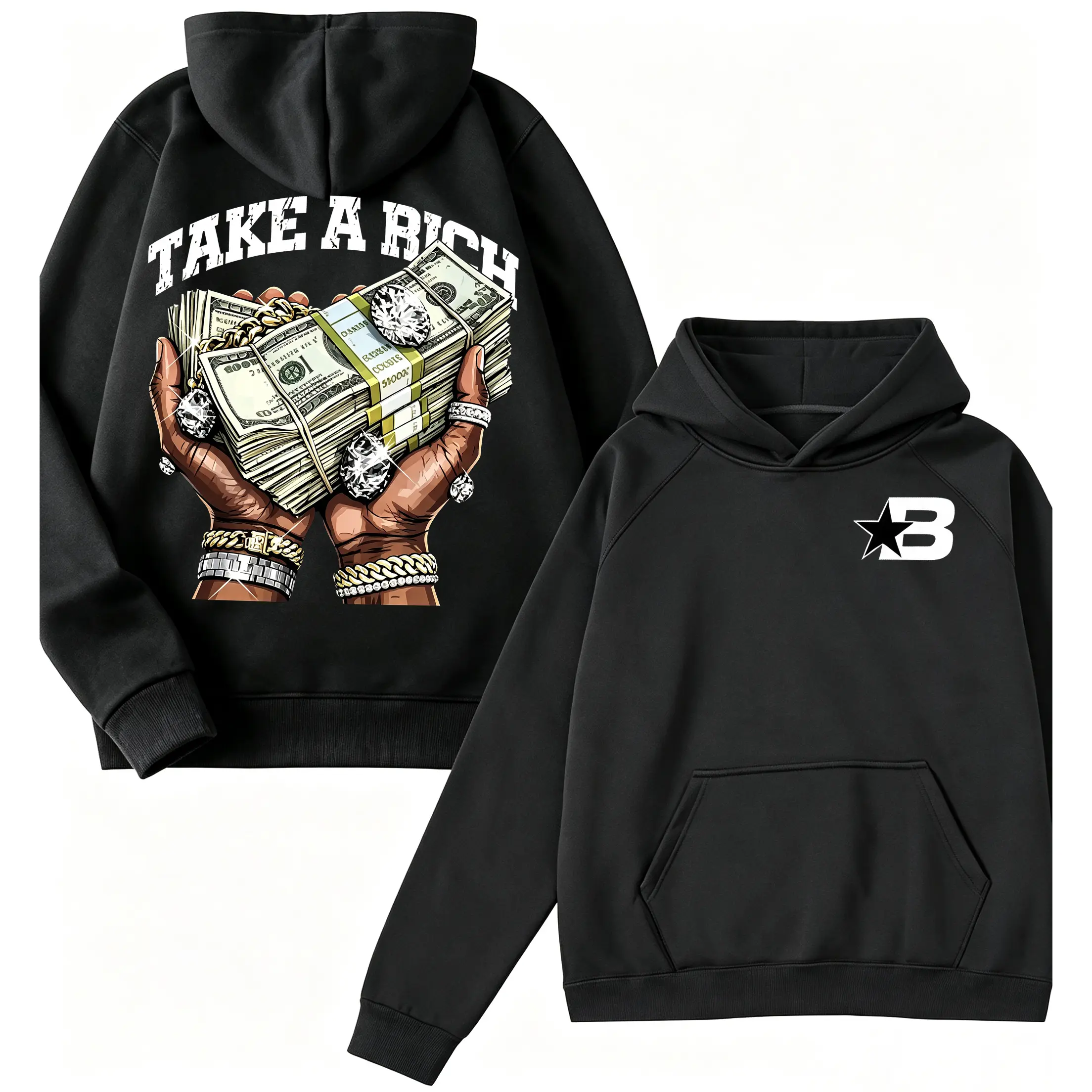 🎤 🎵 Men's Casual Hoodie ,  Money Pattern Hoodie , Viral Hip-Hop Streetwear