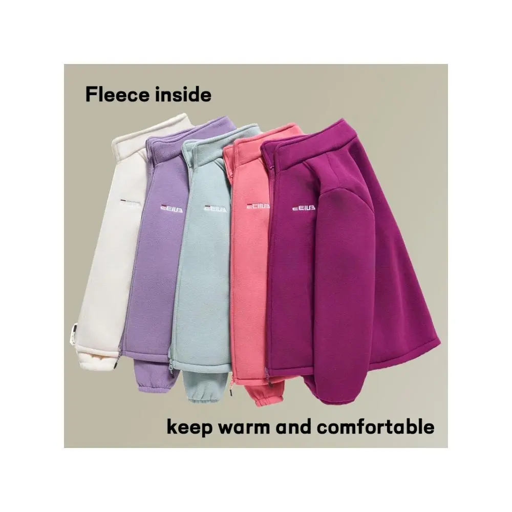 Women's Mint Green Fleece Jacket with Plush Puffer - Stand Collar Winter Coat, Long Sleeve Zippered Outerwear for Skiing, Snowboarding & - Casual Cold Weather Clothing Can be paired with a trench coat on the outside(Non-Stretch) Womenswear
