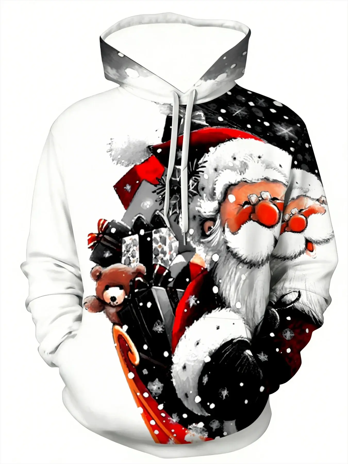 Men's Heavyweight 3D Full Print Hooded Sweater Jacket, Christmas Santa Snowman Gingerbread Candy Cane Pattern, Party