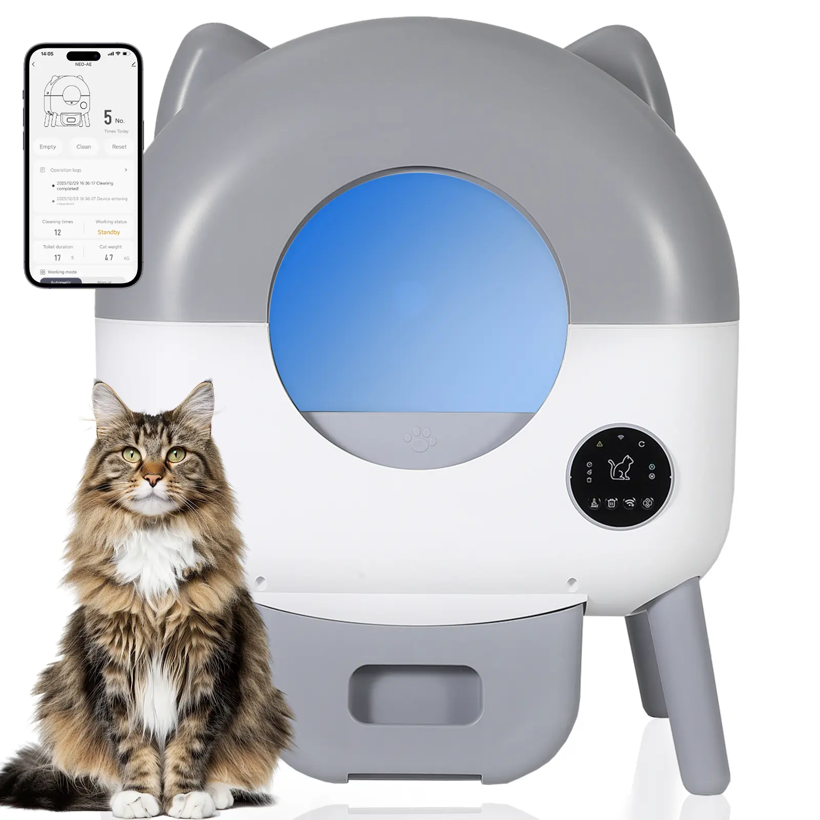 Automatic Cat Litter Box, Large Capacity Self Cleaning Litter Box, Electric Litters Box with App Control, Triple Safety Protection, Removable Washable Liner, 1 Rolls Garbage Bags,  for Multiple Cats