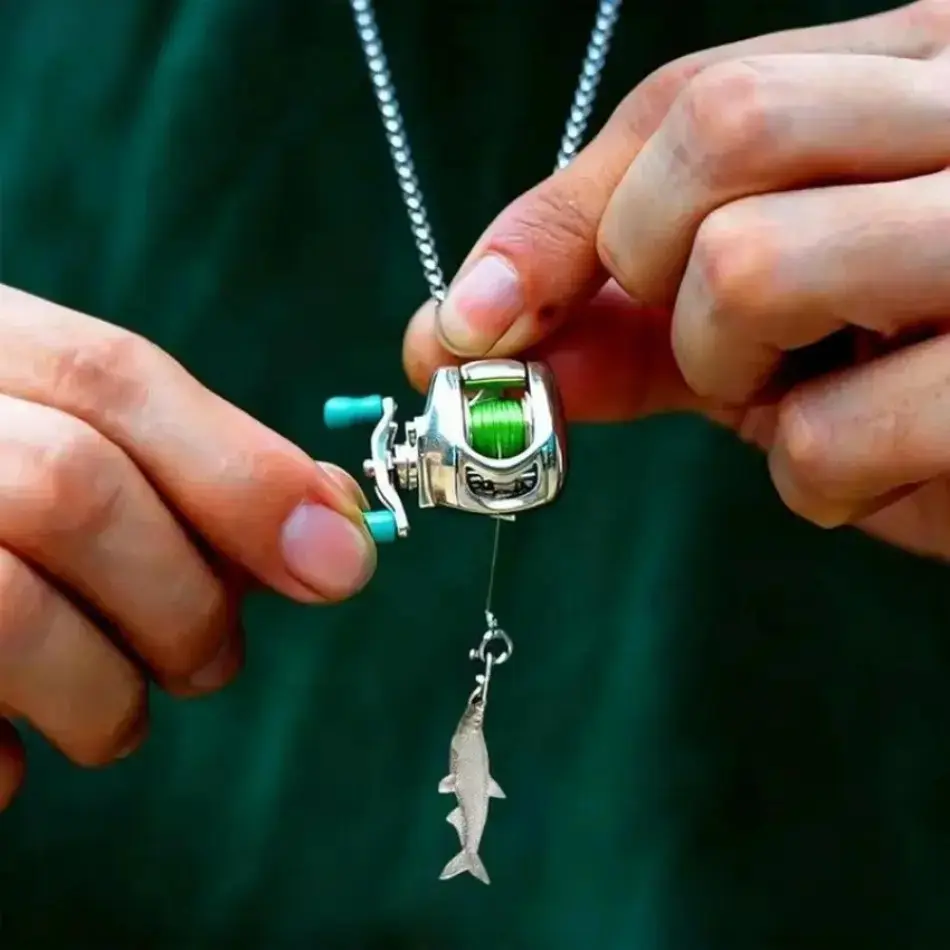 Rotating Mini Fishing Reel Necklace, Functional Moving Line Guide Pendant, Metal Jewelry Accessory for Anglers & Outdoor Fishing Enthusiasts        Can you recommend some other fishing-related jewelry? Do you have any other outdoor-themed jewelry? Are the