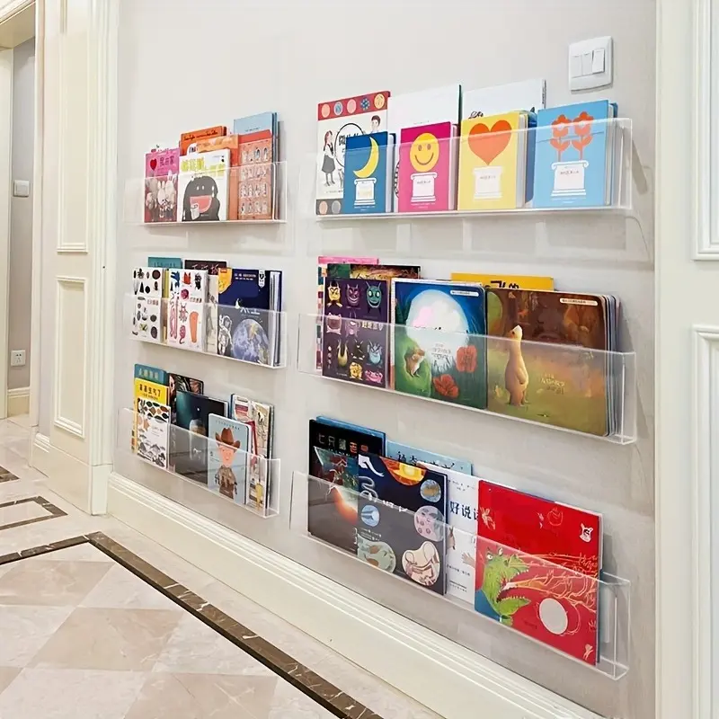 1pc Wall-Mounted Book Storage Rack, Book Display Rack, Picture Book Storage Rack, Transparent, Comes with Adhesive Backing, Classroom Storage, Office Storage, Bedroom Storage, Book Display And Storage, Organizer