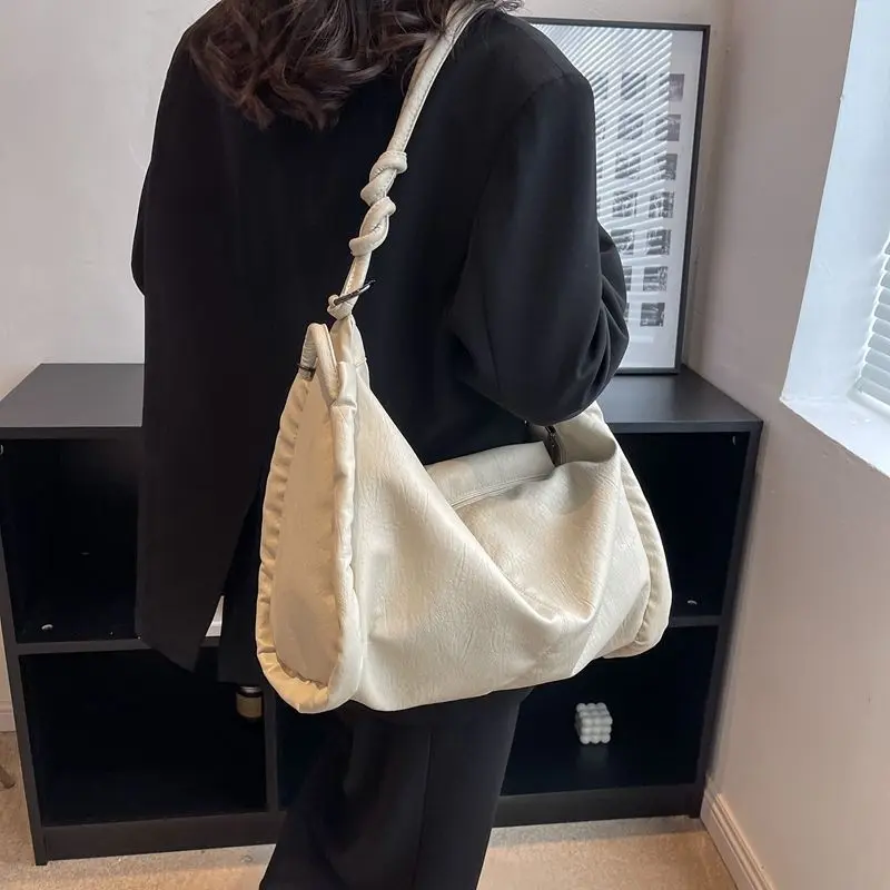 2026 Knotted‑Strap Slouchy Hobo Bag Zipper Closure Ruched Soft Leather Shoulder  For Women bucket mini