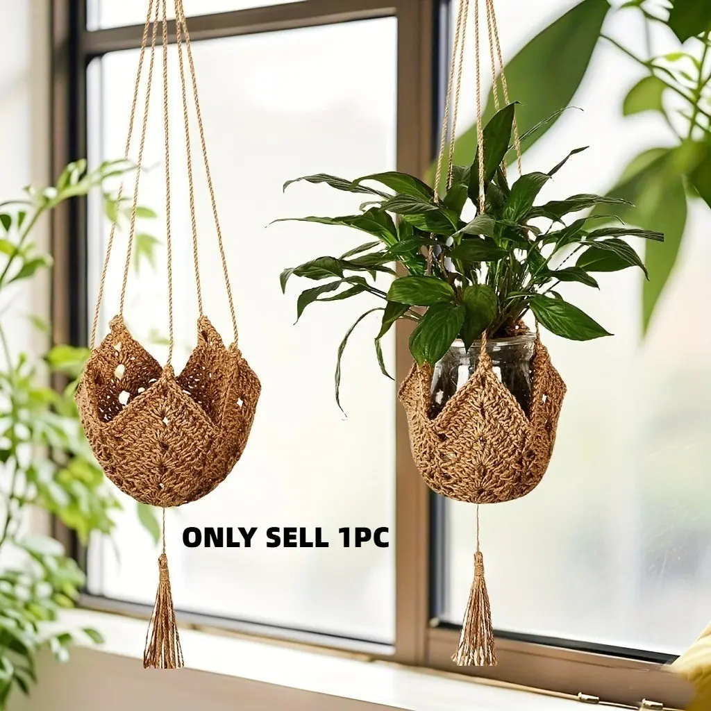 Boho Style Plant Hanger Basket, Long Hanging Woven Rattan Planter Rack for 3-12 Inch Pots, Indoor Outdoor Garden Decor, Hanging Planters for Outdoor Plants