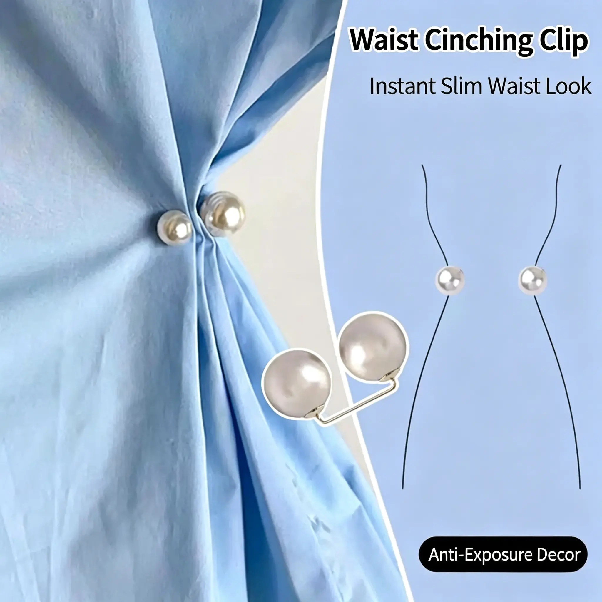 Pearl Accent Brooch Clip, No Sew Waist Tightener Pin for Women's Dresses and Pants, Adjustable PU Plastic Clothing Fix (1-4 Pcs), Pearl Accents, Casual Wear