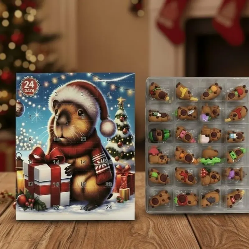 Capibara Christmas Calendar 2026, 24-Day Countdown, 24 Capibara Decorations, Ornaments, 3D Collectible Figures, Holiday Gift Box, Seasonal Decor, Christmas Table Decorations