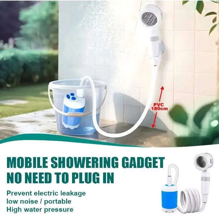 Handheld Outdoor Shower Head, Portable USB Rechargeable Shower with Durable Stainless Steel & Plastic Body for Travel, Camping Equipment, Camping Supplies, Portable Pressure Shower