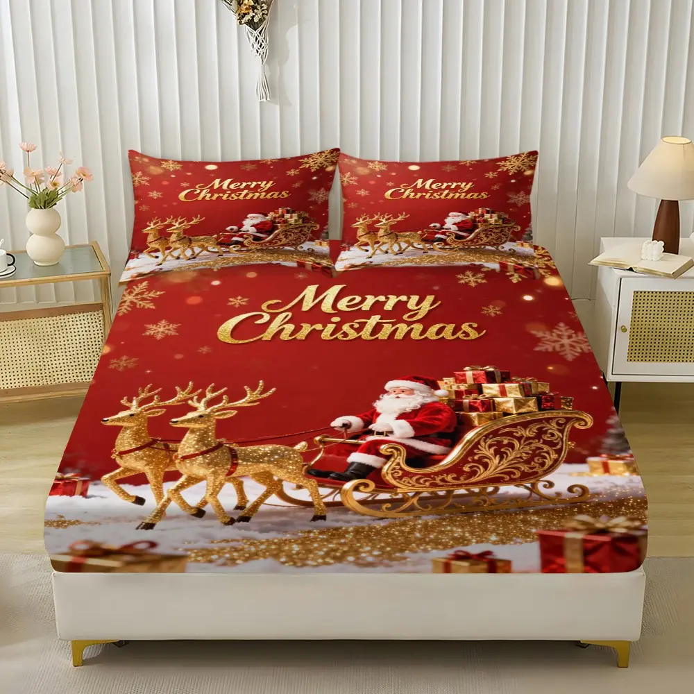3pcs Reindeer Bed Sheet Set, Soft Breathable Theme Bedding Set, Suitable for Home Bedroom, Guest Room, All Seasons