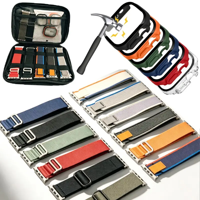 12 +6Pack Nylon Sport Loop Straps With Protective Case Alpine Loop Band Compatible with Apple Watch Band Ultra 49mm Ultra 2 wearable smart watch accessory Smartwatch Replacement Straps