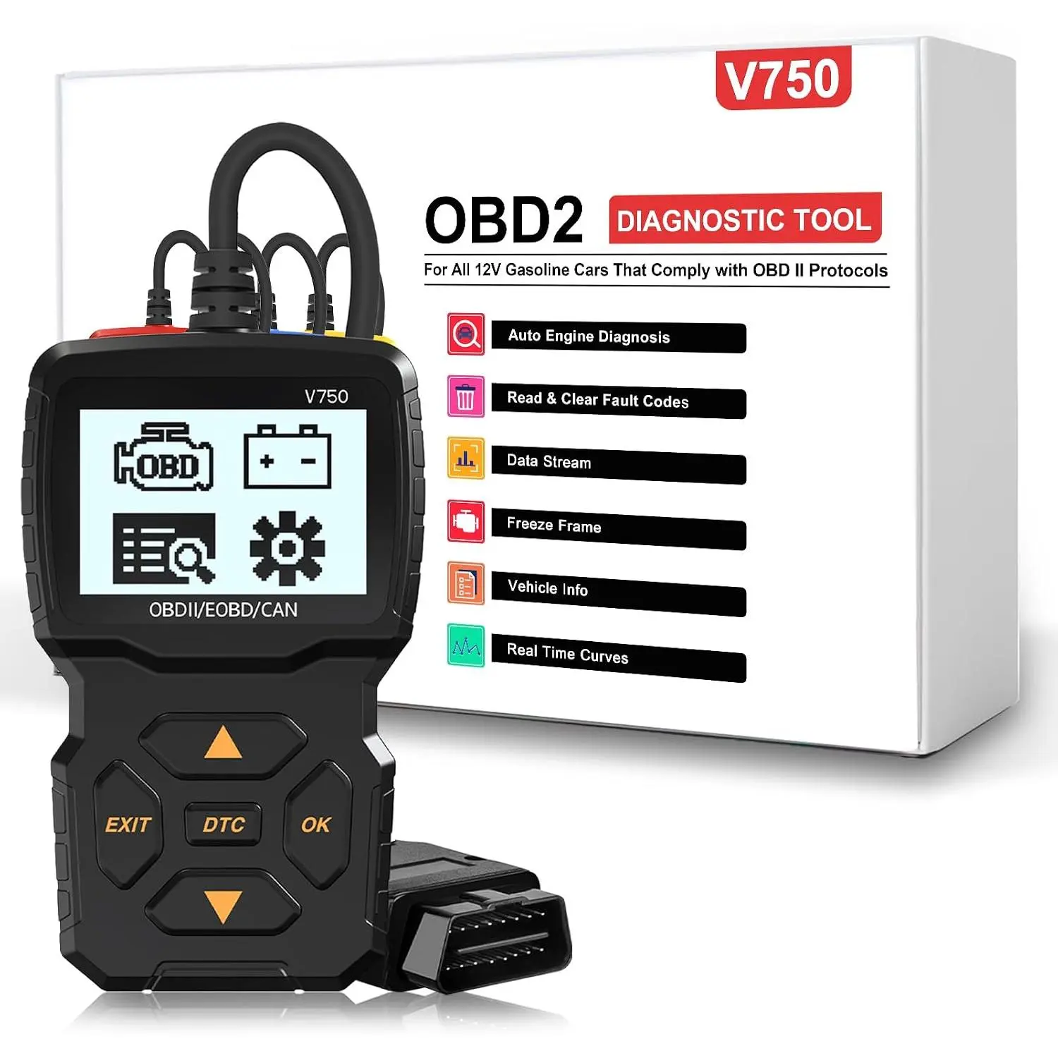 OBD2 Diagnostic Device Auto OBD2 Scanner,OBD2 EOBD  Error Code Reader Scanner with DTC Definition  Detection and  in  OBDII Protocol in  Scanner(Black)