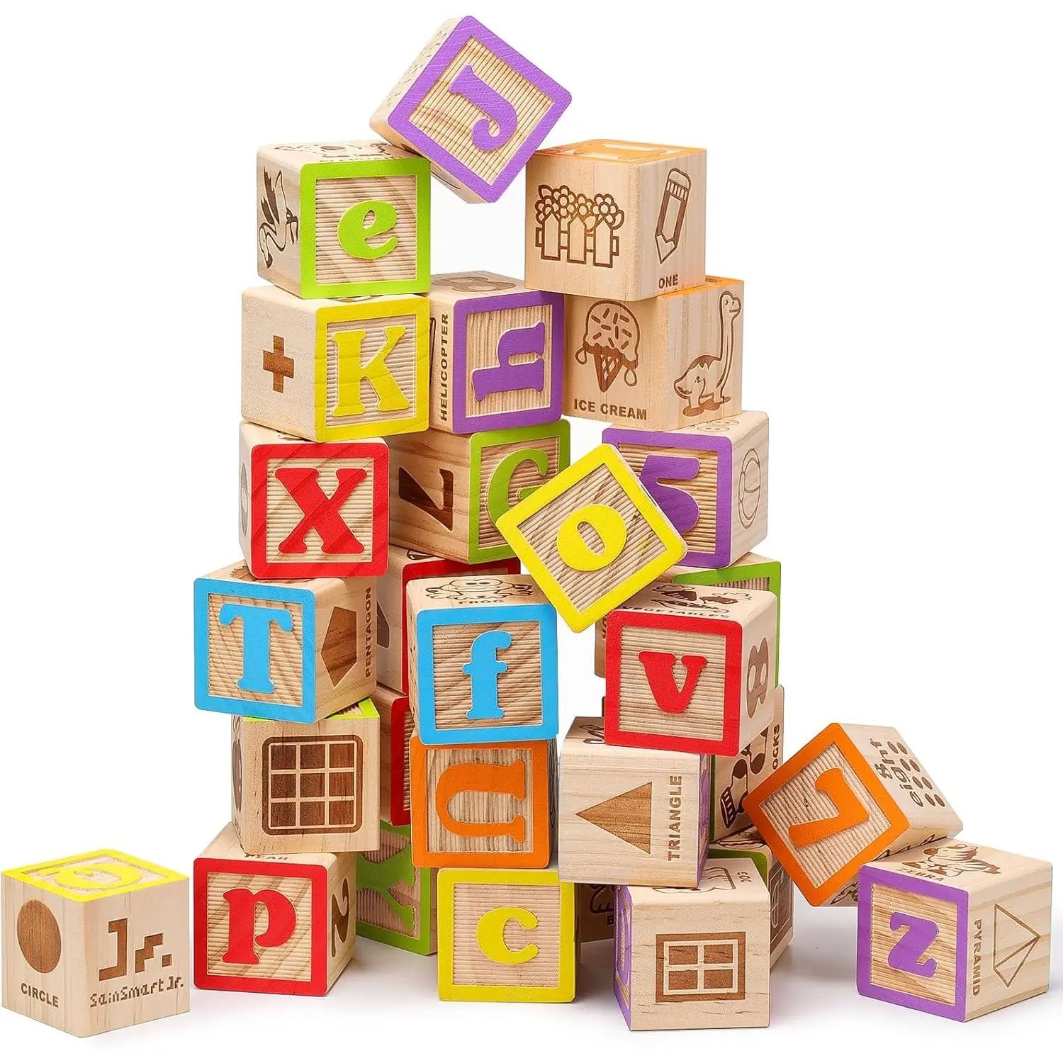 Wooden Alphabet Blocks 1.73 Inch, 30Pcs Building Blocks Including Letters, Numbers and Animals, Montessori Wooden Blocks for Preschool Toddlersfidget toys
