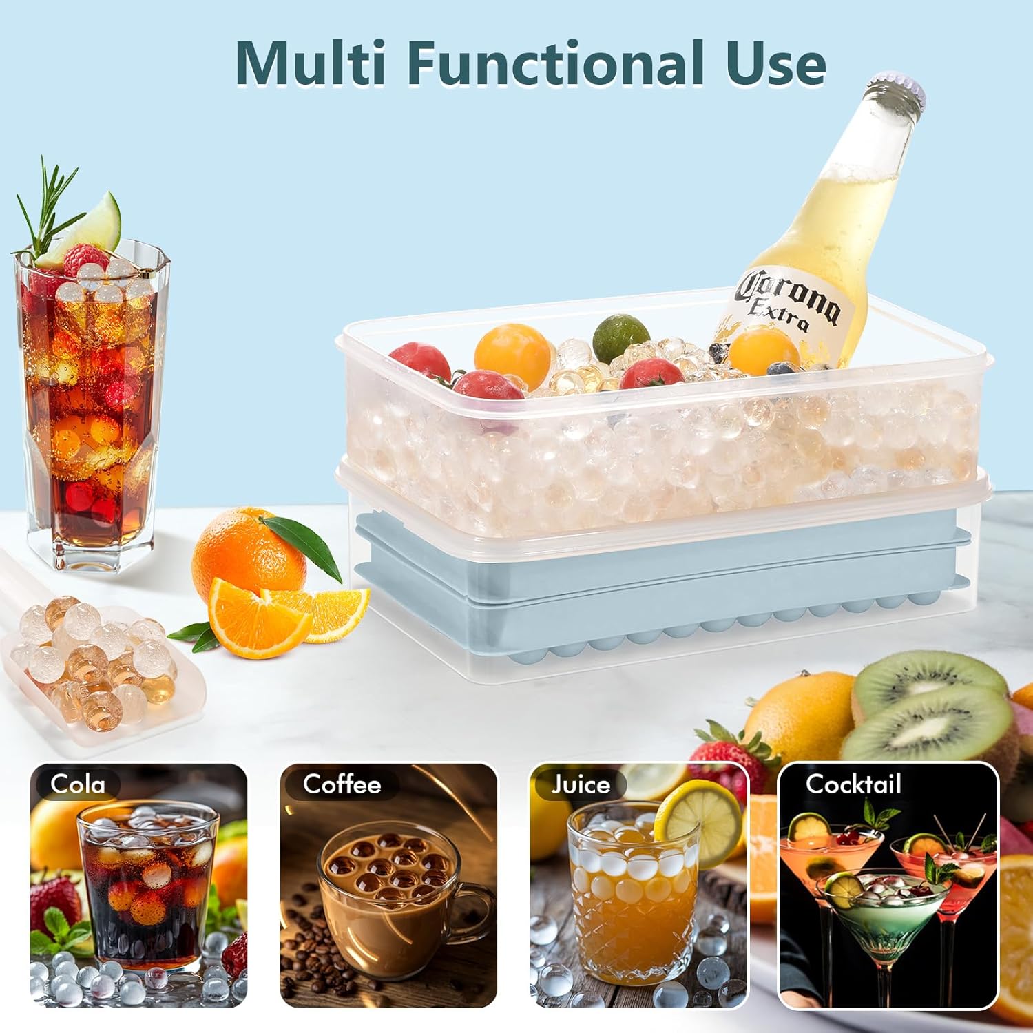 1 Set Mini Ice Cube Tray with Lid and Storage Box, Perfect for Iced Coffee and Cocktails. Quickly Cools, Easy to Swirl and Release, Stackable, Small Round Ice Cubes Easily Fit Into Narrow-Necked Water Bottles and Glasses.Ice Platter