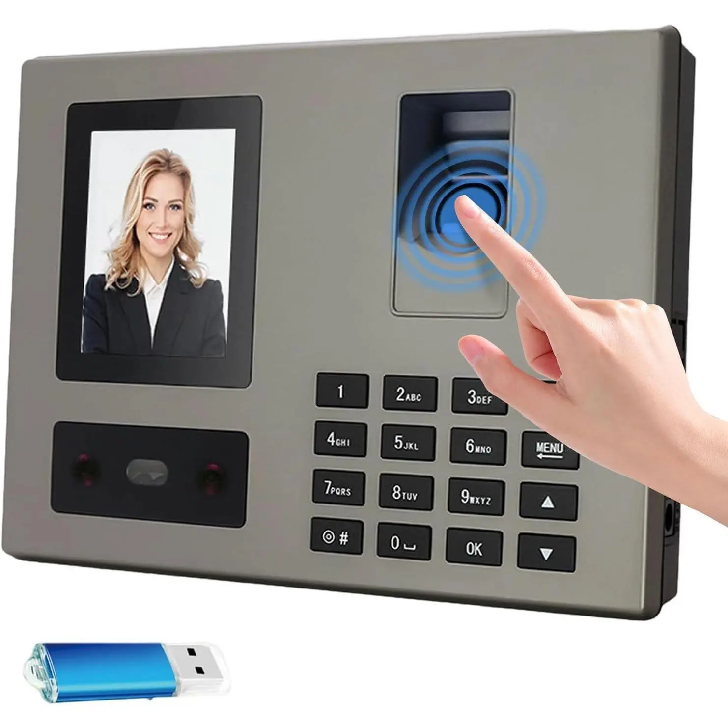 Clock in Machine for Employees, 3 in 1 Face/Fingerprint/Digital Attendance, Small Business Automatic Calculate Hours, Time Clock Biometric Clock in Machine for Employees with U-Disk, 0 Monthly Fee
