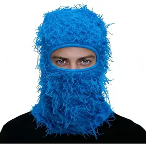 Distressed Ski Mask Balaclava, Fluffy Knitted Full Face Mask Yeat Shiesty Inspired for Men/Women