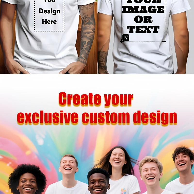 Personalized men's T-shirt, casual pure cotton short-sleeve printed top. Graduation season--your text/images/family photos/pet pictures/company logo/work uniform/couple/friends, anniversary/Thanksgiving/Easter