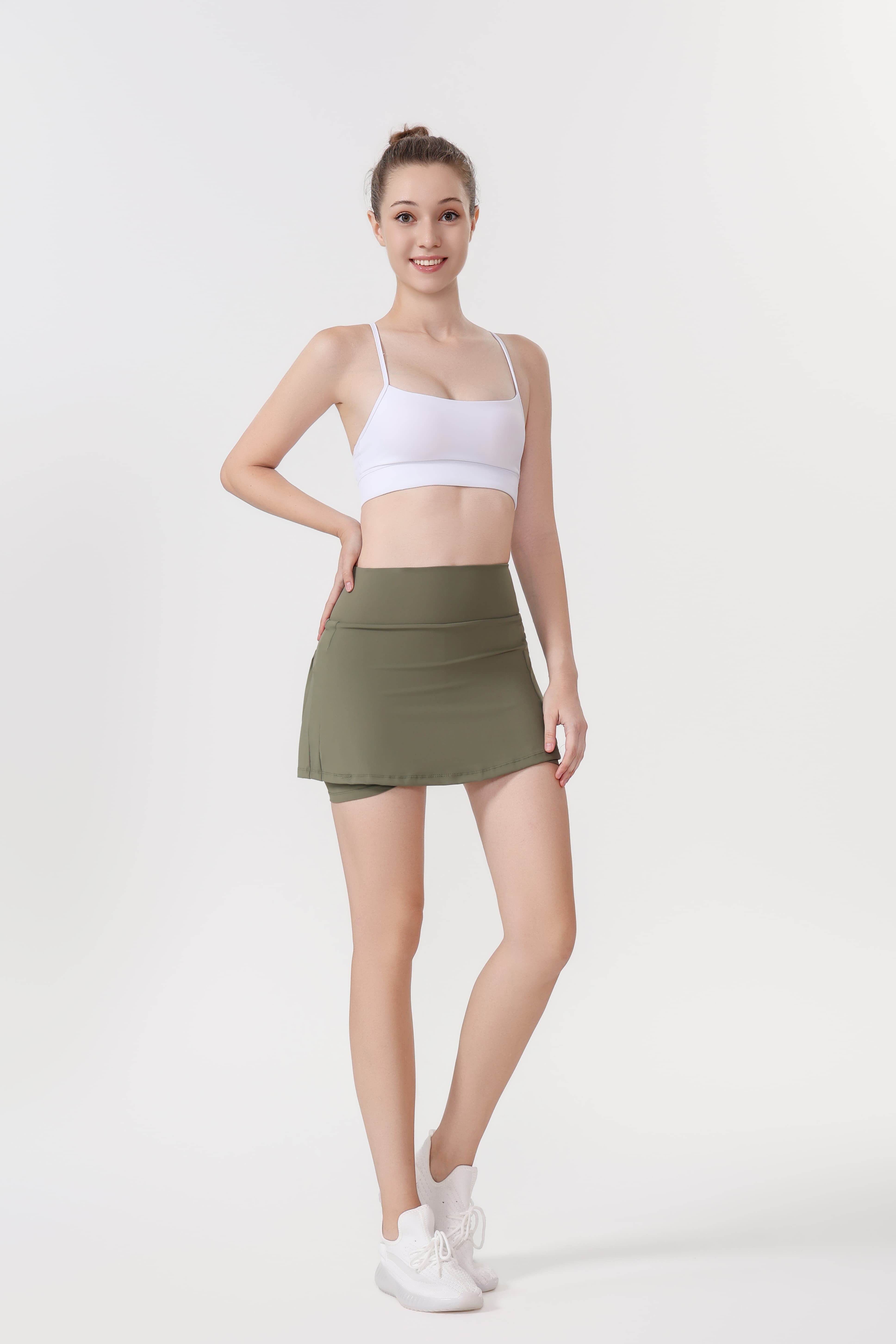 LULU Women's Solid-Color High-Waisted Yoga Skirt, Casual Slim-Fit Yoga Skirt, Spring/Summer Workout Wear, Includes Anti-Slip Underpants