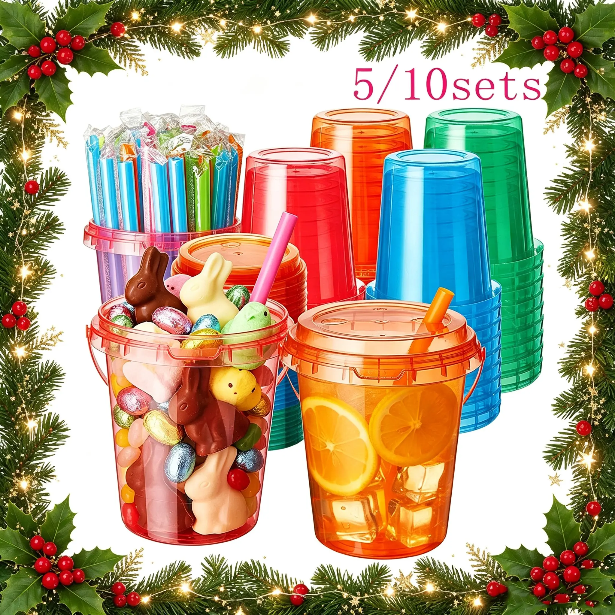 5/10 Piece 34oz Disposable Plastic Drink Cups with Lids and Straws, Soft Tone Ice Coffee Mugs, Party Supplies for Halloween and Christmas