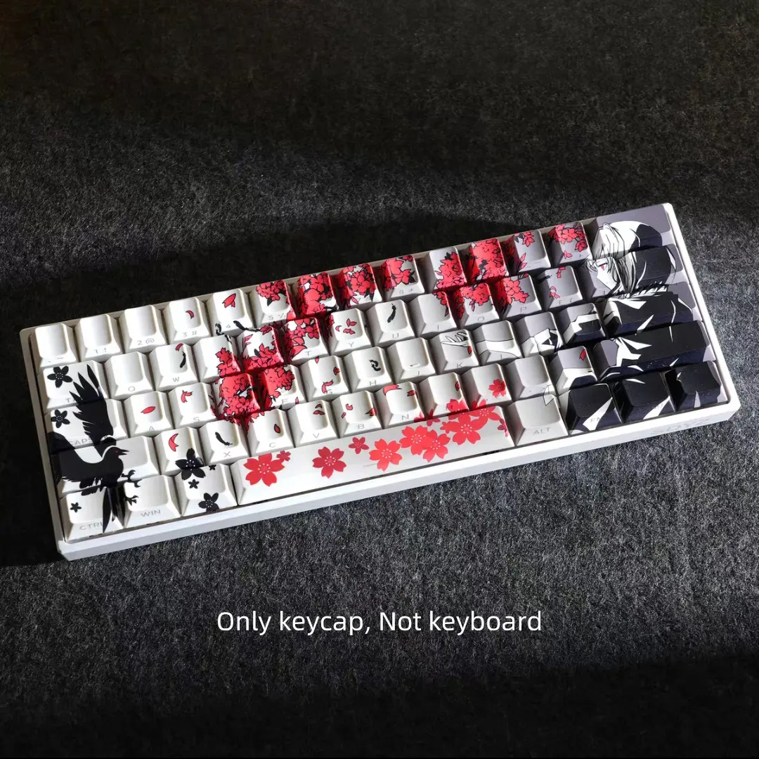 Cherry Blossom Pattern Keycap, PBT Five-sided Sublimation Keycap, Keyboard Keycap PBT Keycap for Gaming Keyboard, Anime Girl Theme Dye Sublimation, Cherry Profile Japanese Keycap for ANSI US Layout 61/64/75/84/87/104/108 Mechanical Keyboard