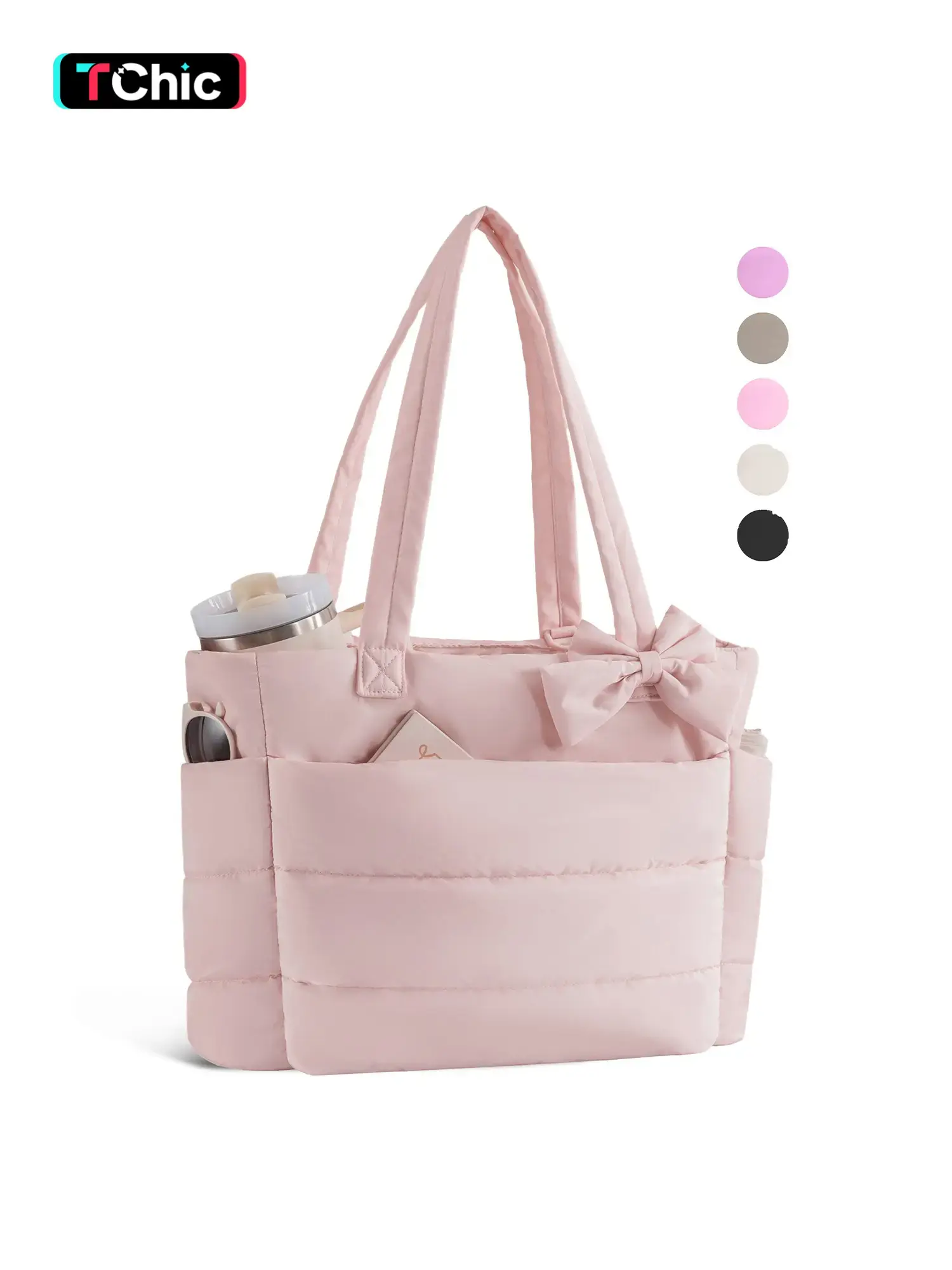 Women's Tote Bag with Zipper, Fitness Tote with Multiple Compartments, Work Tote, Daily Commuter Tote, Lightweight Quilted Tote, Nurse Travel Bag, Quilted Tote Bag with Cup Holder and 15.6-inch Laptop Compartment, Practical Bag