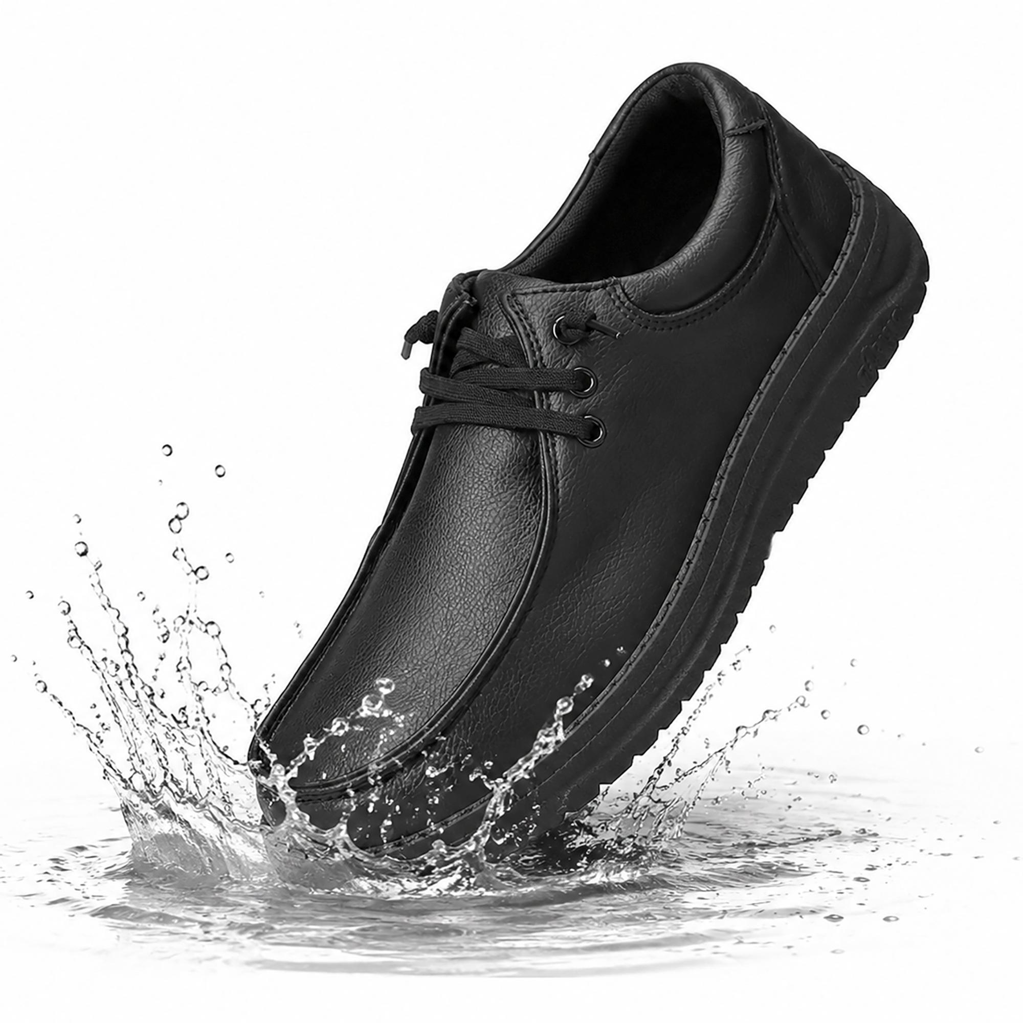 Unisex Closed Lace Leather Work Footwear - Soft, Cushioned, Slip-Resistant, Oil-Resistant Kitchen Walking Shoes for Chefs, Ideal for Long Shifts, Casual, Chefs/Servers, All Season