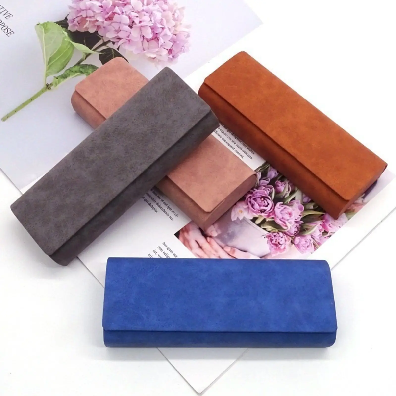 Eyeglasses Case, Vintage Suede Texture Hard Spectacle Storage Box, Curved Handmade Glasses Holder, Pressure Resistant Anti-scratch Eyewear Case for Myopia Glasses & Small Sunglasses, Business Daily Commute Travel Protective Glasses Organizer
