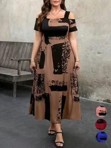 Plus Size Fashion Knitted Print Dress Tl124#, Stylish Casual Boho Wear, Comfortable Fit, Perfect for Daily Wear, Trendy Women's Clothing