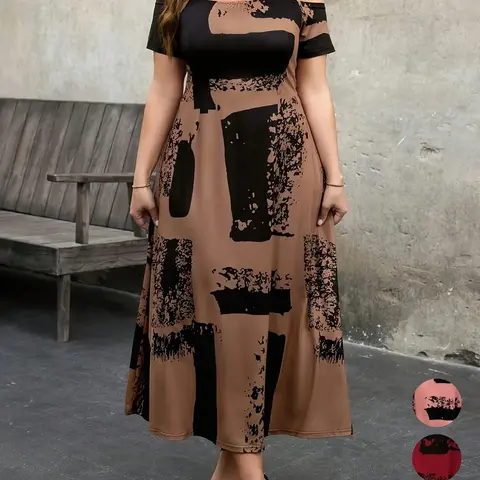 Plus Size Fashion Knitted Print Dress Tl124#, Stylish Casual Boho Chic Wear, Comfortable Fit, Perfect for Daily Wear, Trendy Women's Clothing