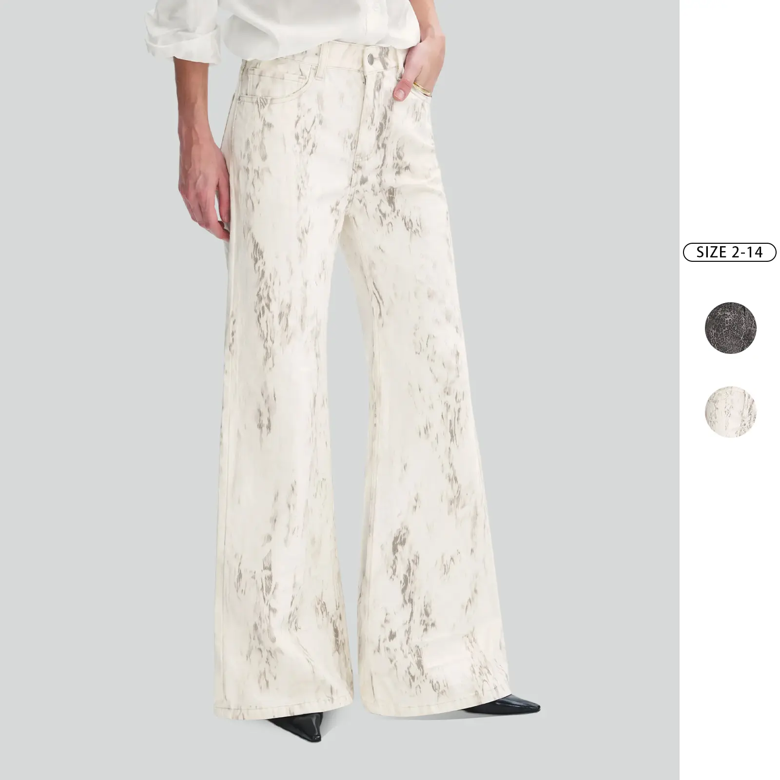 Imily Bela Women's Marble Print High Waist Flare Jeans, Stretch Wide Leg Denim Pants, Vintage Leopard Print Casual Bell Bottom Trousers