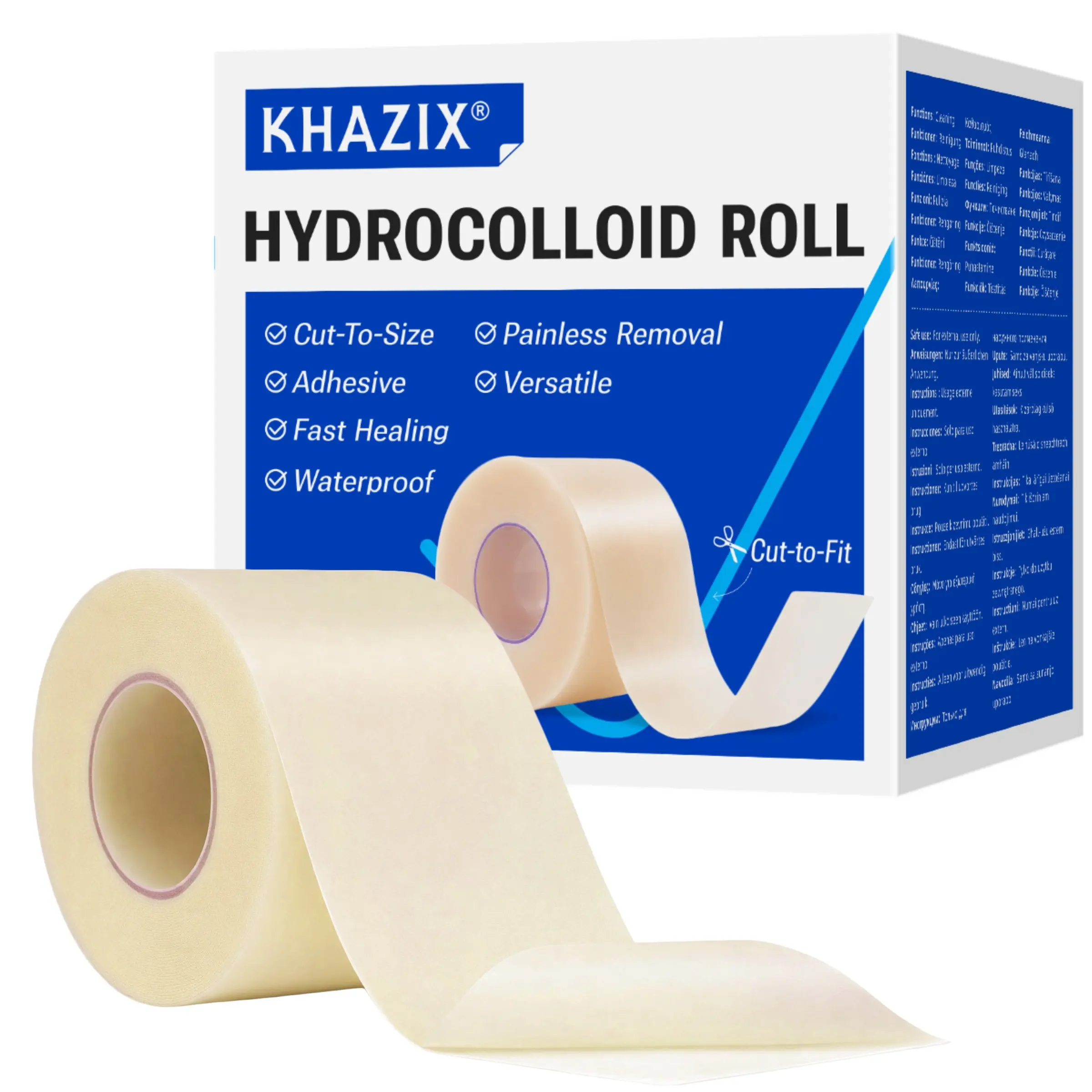 Khazix Hydrogel Bandage Roll 2in X 5ft, Cut-To-Fit Wound Dressing, Breathable Skin Cover, Hydrocolloid Bandage for Healing, Bandages For Wounds