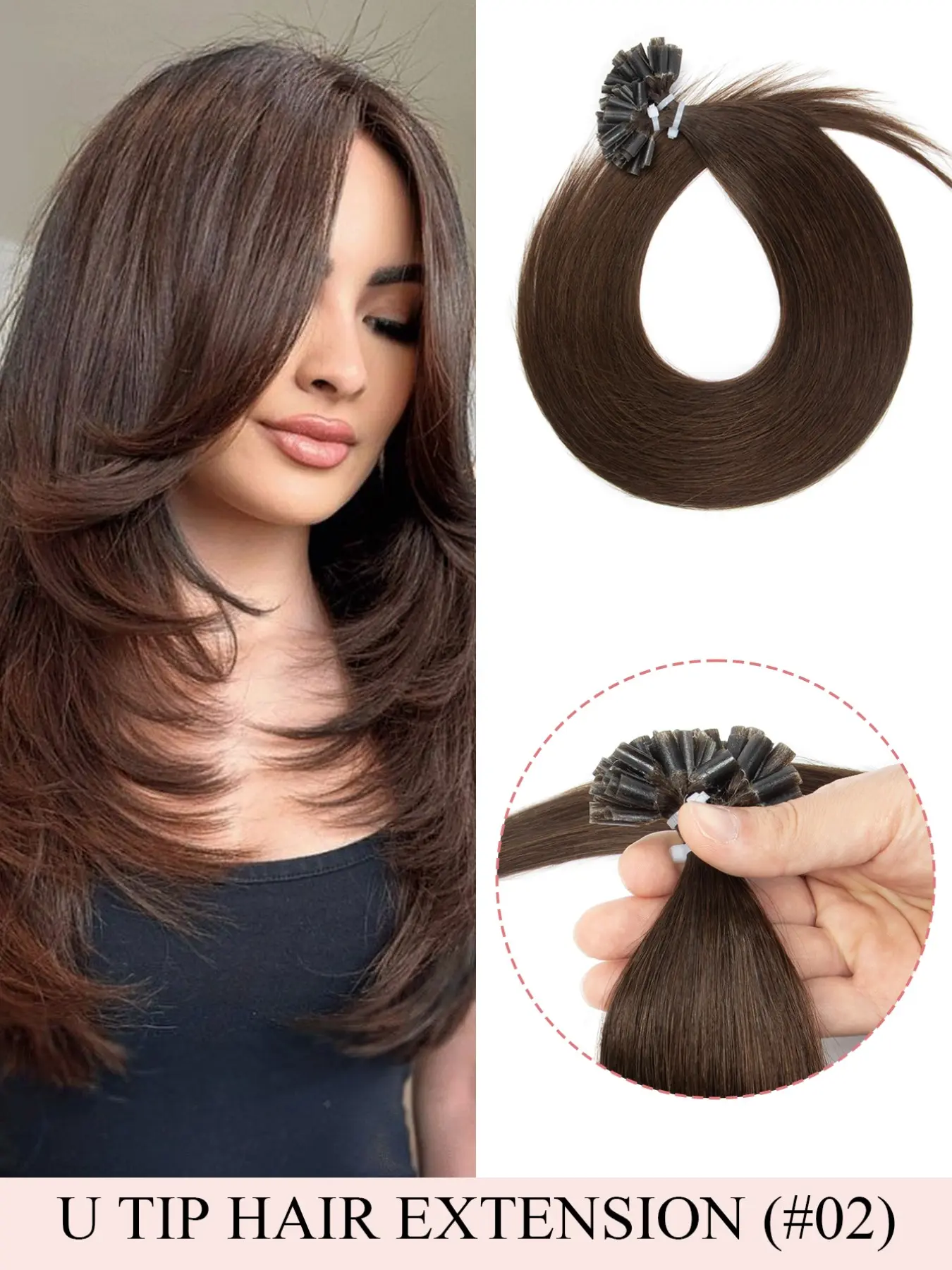 U-Tip Remy Human Hair Extensions, 12-22 Inch Straight #1 Natural Black Keratin Bond Hair, Invisible Salon-Quality Hair for Seamless Blending, Women Daily & Christmas Hairstyles