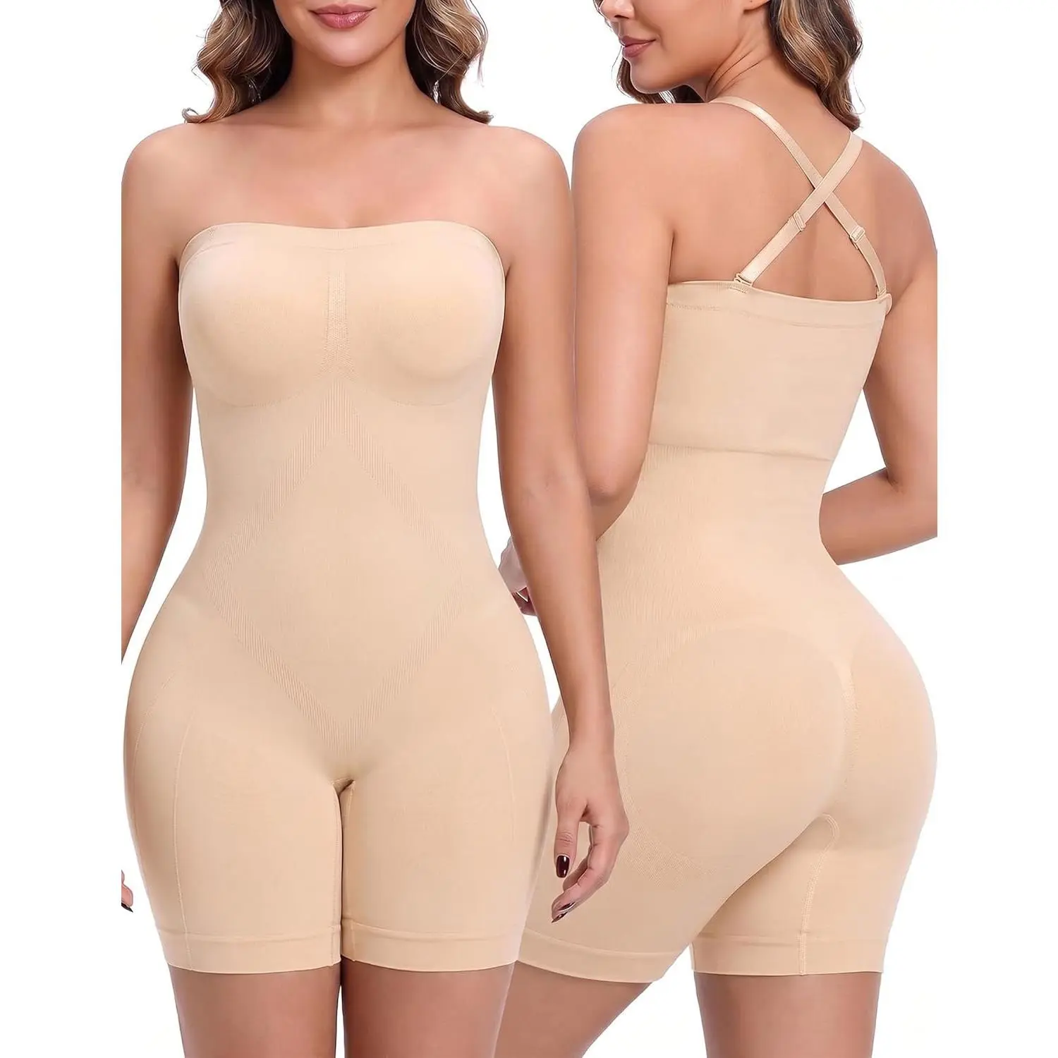 Strapless Sculpting Bodysuit for Women - Seamless Tummy Control Body Shaper with Anti-Slip Grip and Convertible Straps, Polyester Essential for Party Wear, Style, Basic, Breathable, Nylon, Adjustable, Bodysuit Shapewear, Halter Neck, Office