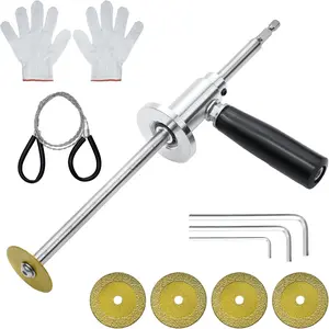 Inside Pipe for PVC Pipe, Pvc Pipe Tool with 7 Inch Cutting Depth, Grit Cutting Wheel and Handle, 3PCS Hex Shank, 5PCS Blades, Pipe Cable Saw and Gloves