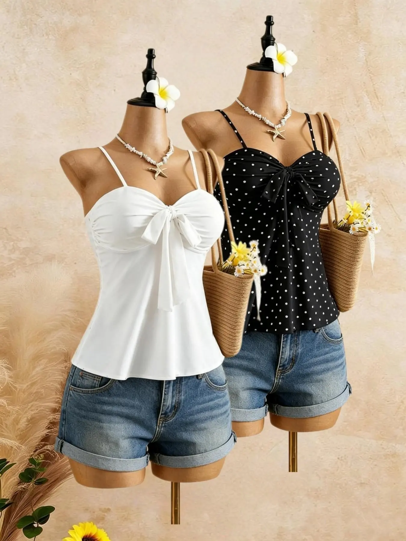 Two-Piece Summer Casual Butterfly Halter Top Set, Adjustable Straps, Heart-Shaped Bustier, A-Line Short Vest, Multiple Colors Available