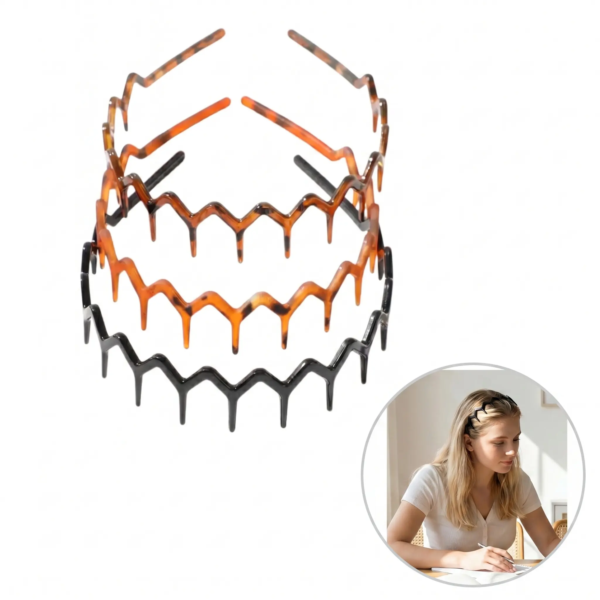 3 Pcs Women's Hairbands with Teeth Anti-Slip Wave, Vintage Simple Headband, Suitable for Face Washing and Skincare, Fashion Accessory for Women, Zig Zag Headband-YY0