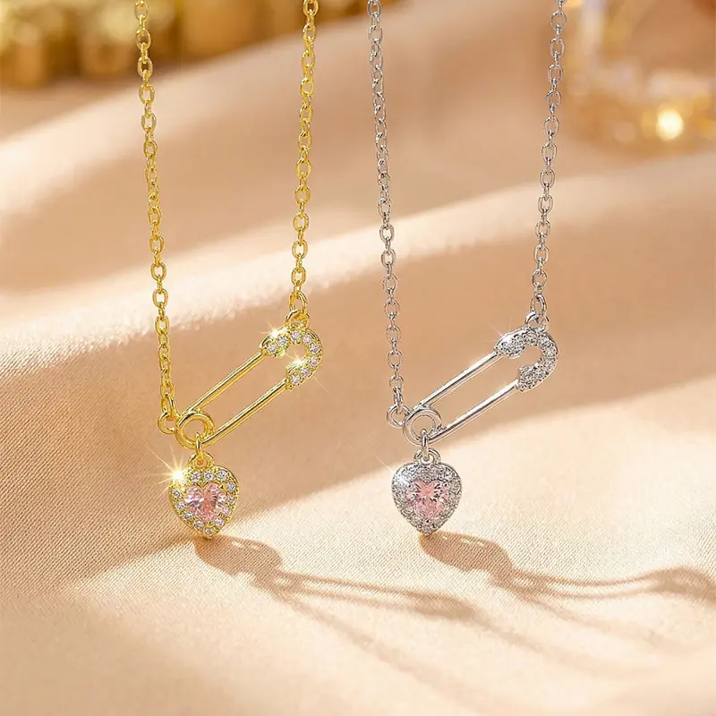 Heart-shaped pin necklace for women, high-end light luxury DDXL0080, niche design collarbone chain jewelry
