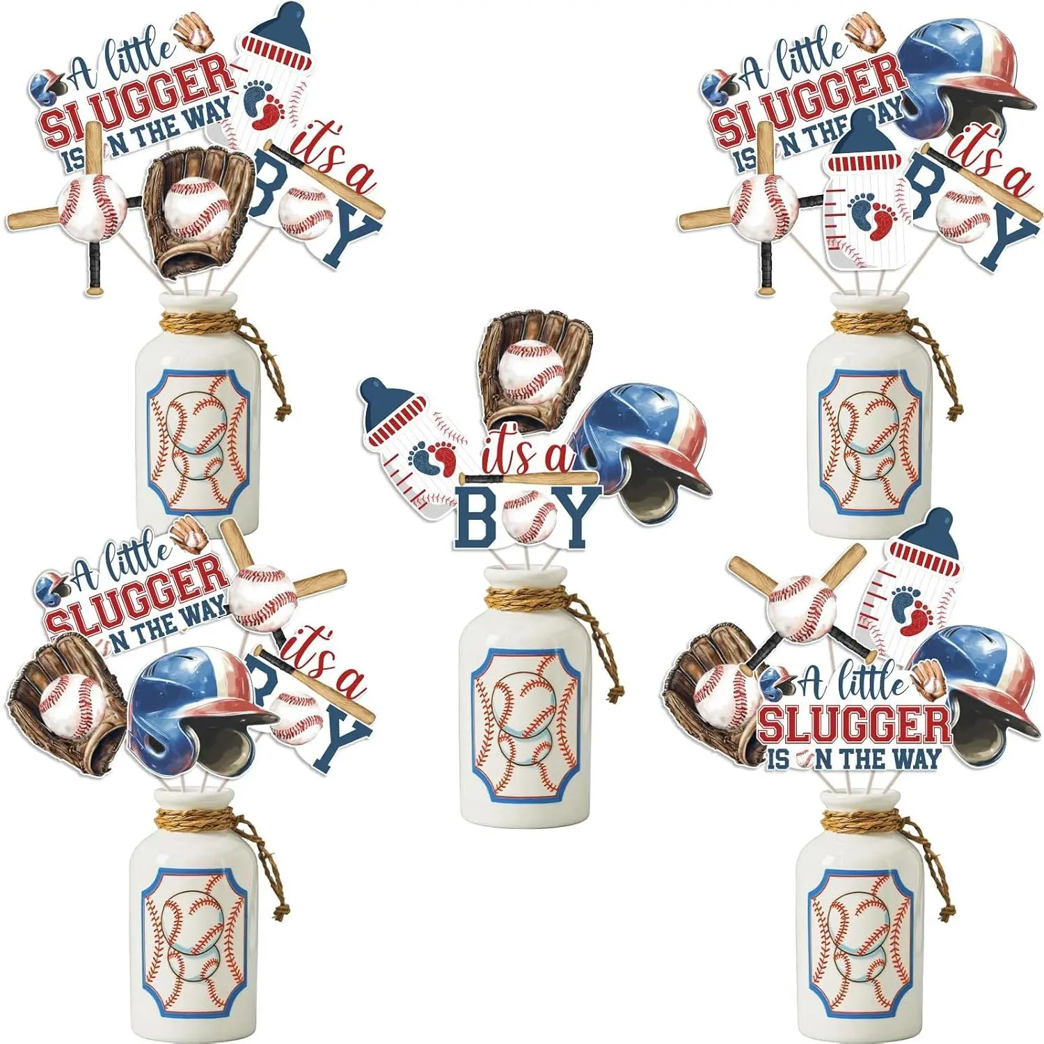 Baseball Motif Boy Party Supplies - A Little Slugger Centerpieces, Gender Reveal & Baby Shower Table Decorations