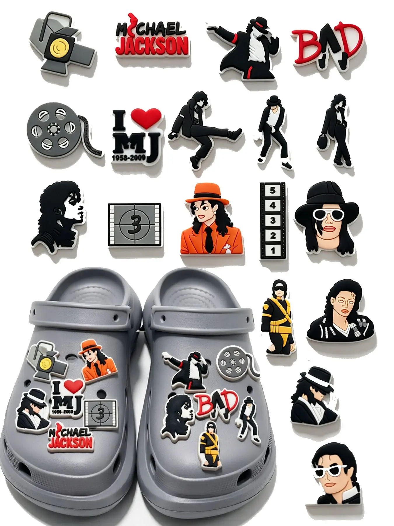 18-Piece Michael Jackson Shoe Accessories Set, Comfortable and Durable, Ideal Gift for Fans, Fashionable Crocs Decorations