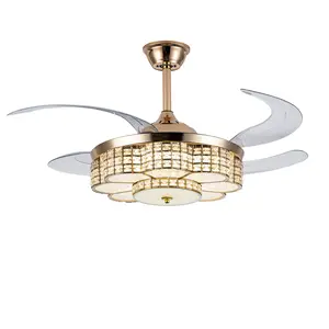 ARCH 48 Inch Ceiling Fan with Retractable Blades and Light, Remote Control, Quiet Reversible DC Motor, 6 Speeds, Timer, Dual Mount, Gold Metal, for Living Room Bedroom Office Patio Indoor Use, Gold Color Options, Metal Material, Modern Style