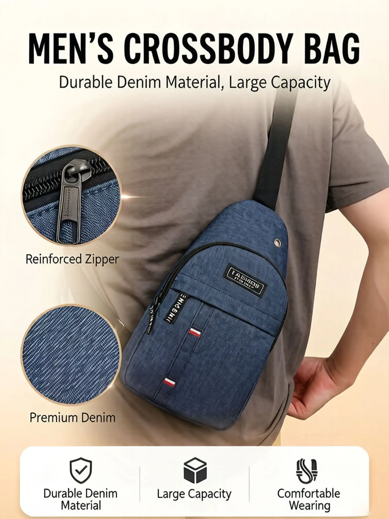 Large Capacity Men's Backpack, Fashion Solid Design, Suitable for Casual and Business, Crossbody and Shoulder Bag Combination, Messenger Bags