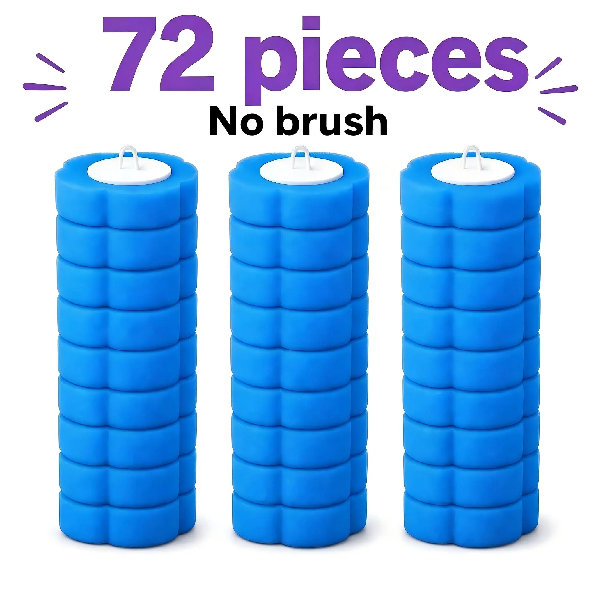 72/48/24-Pack Double-Sided Plastic Sponge Disposable Toilet Brush Refill Heads, Household Bathroom Cleaning Supplies, 360° Coverage, Removes Stubborn Stains, Ideal for Household Hygiene, Deep Cleaning, Households