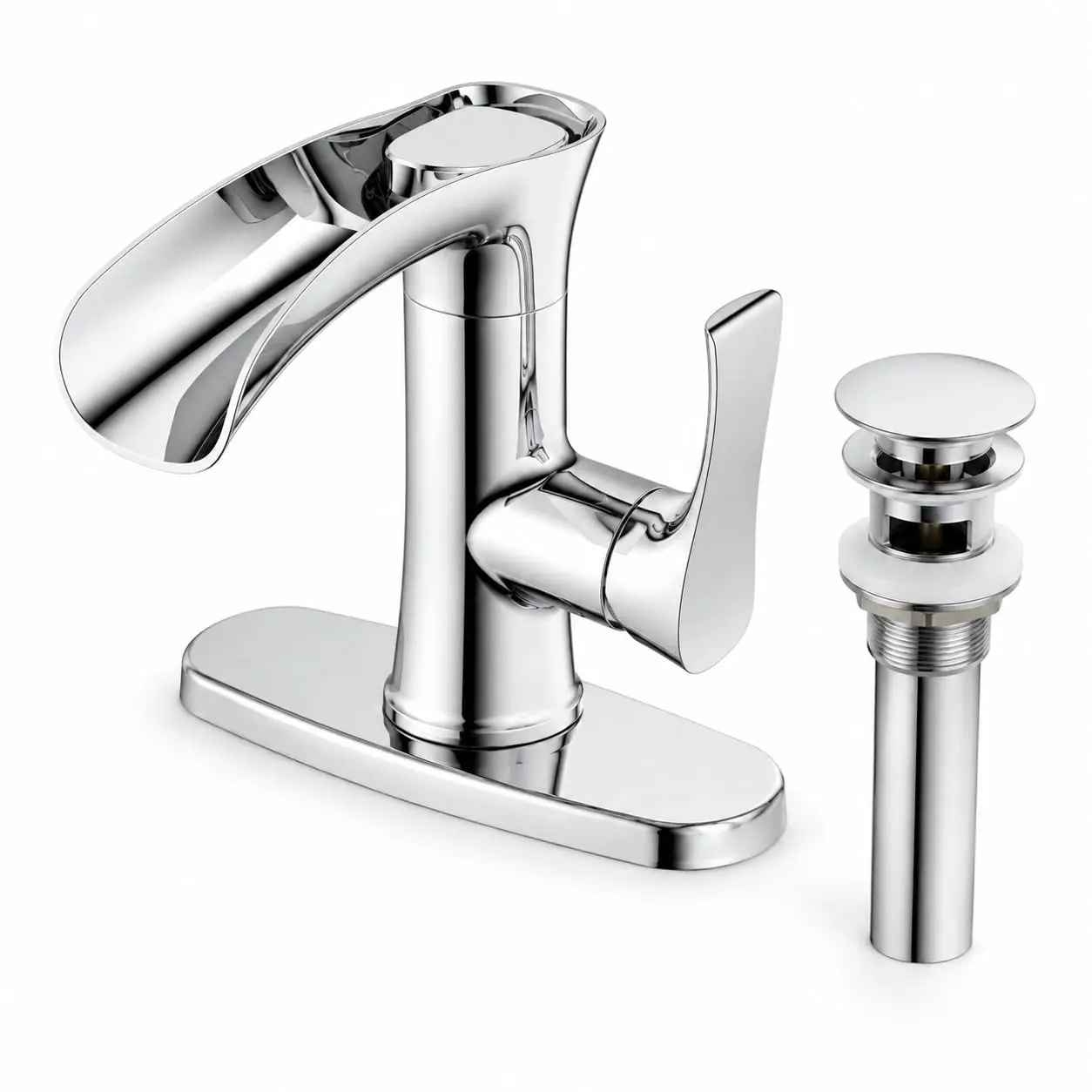 Gaomon Waterfall Bathroom Faucet Matte Black, 3 Hole Centerset Vanity Sink Faucet with Deck Plate & Pop Up Drain, 304 Stainless Steel RV Lavatory Vessel Basin Faucet Brushed Nickel