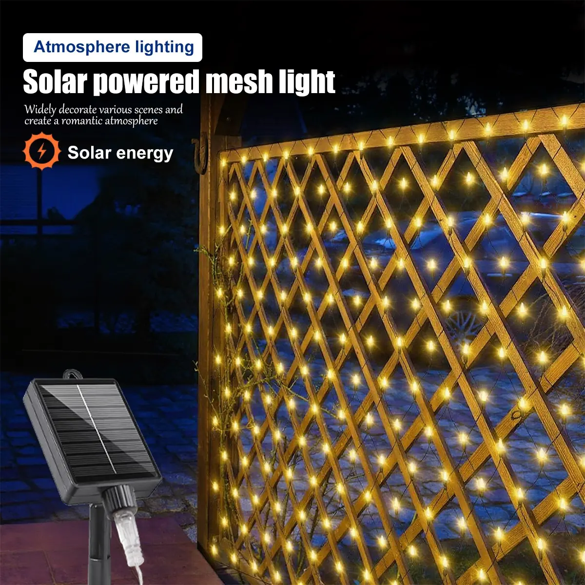 Outdoor Solar Fish Net Decorative Light, 8 Modes, 100/200 LED, Patio Decoration, Garden Courtyard Roof Christmas Halloween Thanksgiving Decoration, Ip65
