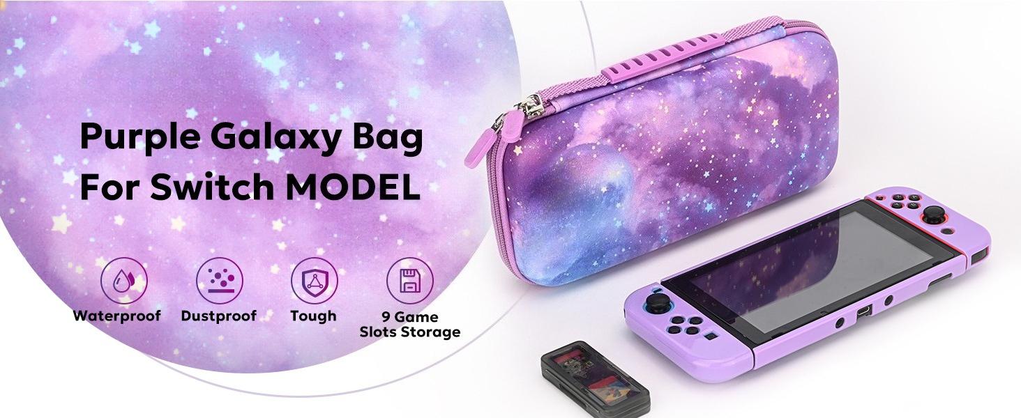 P-PHP010   Switch Case for NS Switch,  15 in 1 Switch Accessories Bundles with Switch Carrying Case, Switch Game Case, Switch Protective Case, Switch Screen Protector, Switch Thumb Caps (Galaxy Purple)